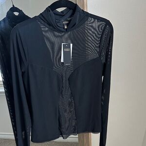 AFRM Astra Sheer Mesh Turtleneck Top Black Long Sleeve